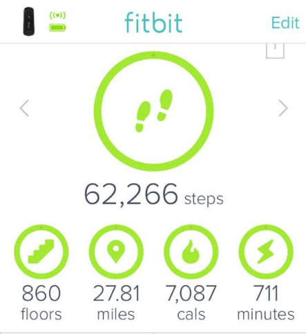 What FitBit stats look like after day hiking Mount Whitney, 22 miles rount trip, 6000 feet elevation gain and loss