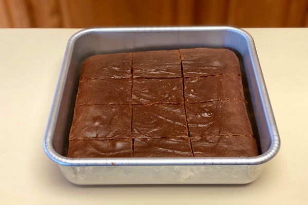 sweet potato brownies cut in the baking pan