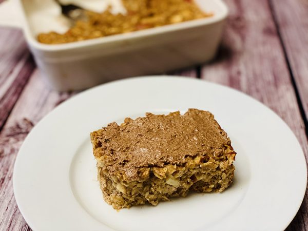 Slice of frosted apple cinnamon baked oatmeal