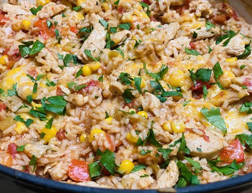 Cheesy Mexican Rice And Chicken Casserole (One Pot)