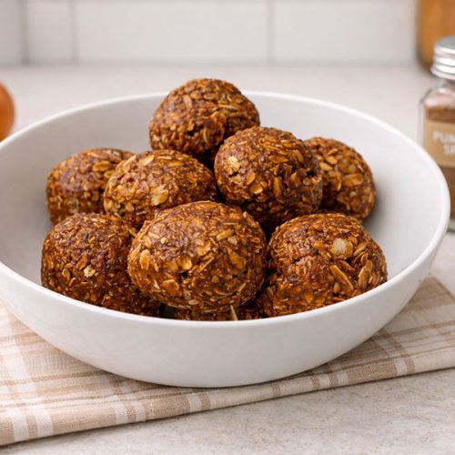 pumpkin spice protein b balls in a bowl