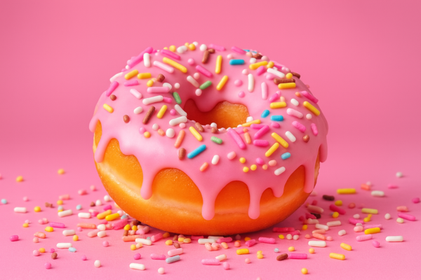 High-protein pink donut with 20 grams of protein — example of ultra-processed protein snack food.