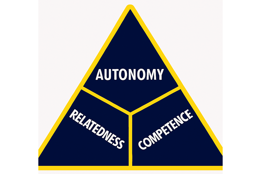 Intrinsic motivation pyramid illustration: autonomy, relatedness, competence