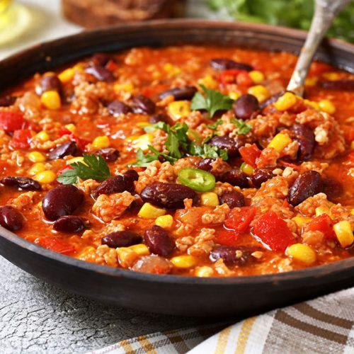 slow cooker turkey chili in a bowl