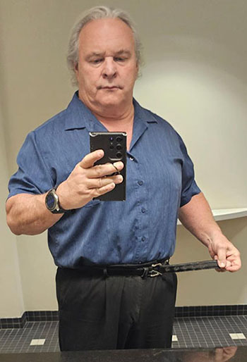 Scott's 54 pound weight loss - he needed a new belt and new clothes