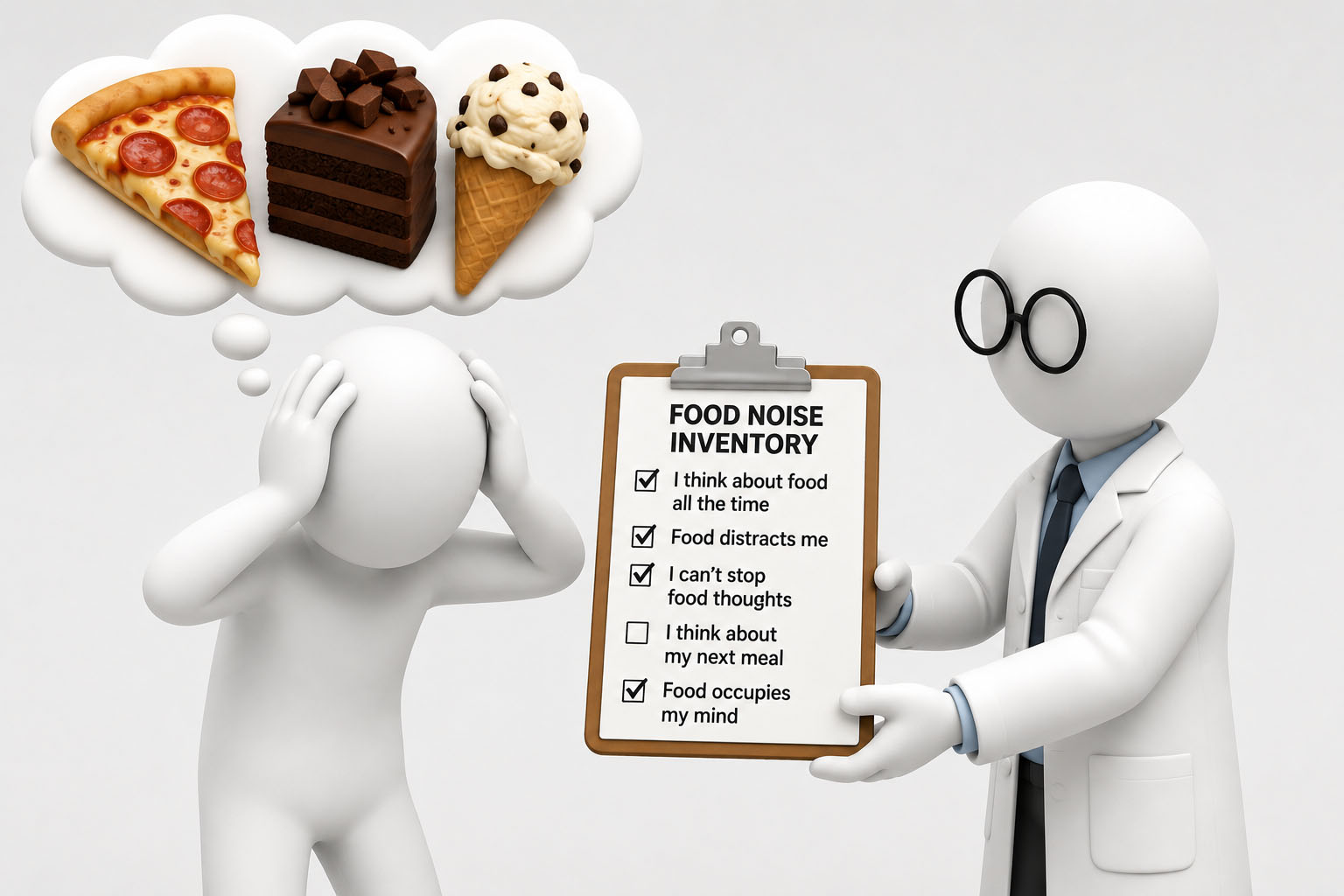person with food noise problem getting help from researcher