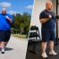 Overweight man doing cardio and lifting weights